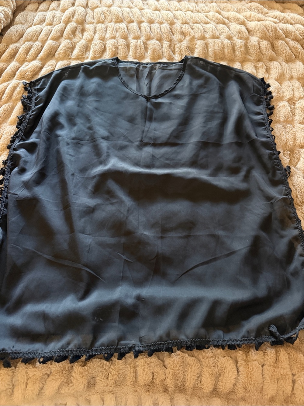 Women's Black Tassel-Trim Scoop Neck cover up